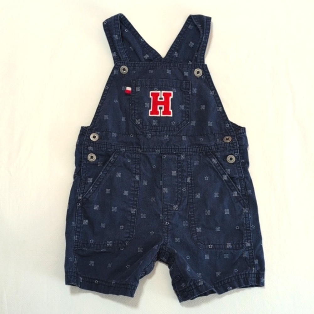 tommy hilfiger navy monogrammed cotton twill shortalls shorts overalls 24 months